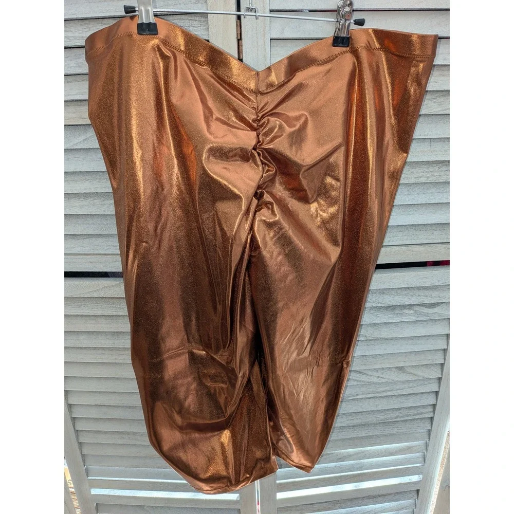 SKIMS Metallic Swim V Waist‎ Pant Penny Bronze Ruched Cropped Leggings 4X NEW